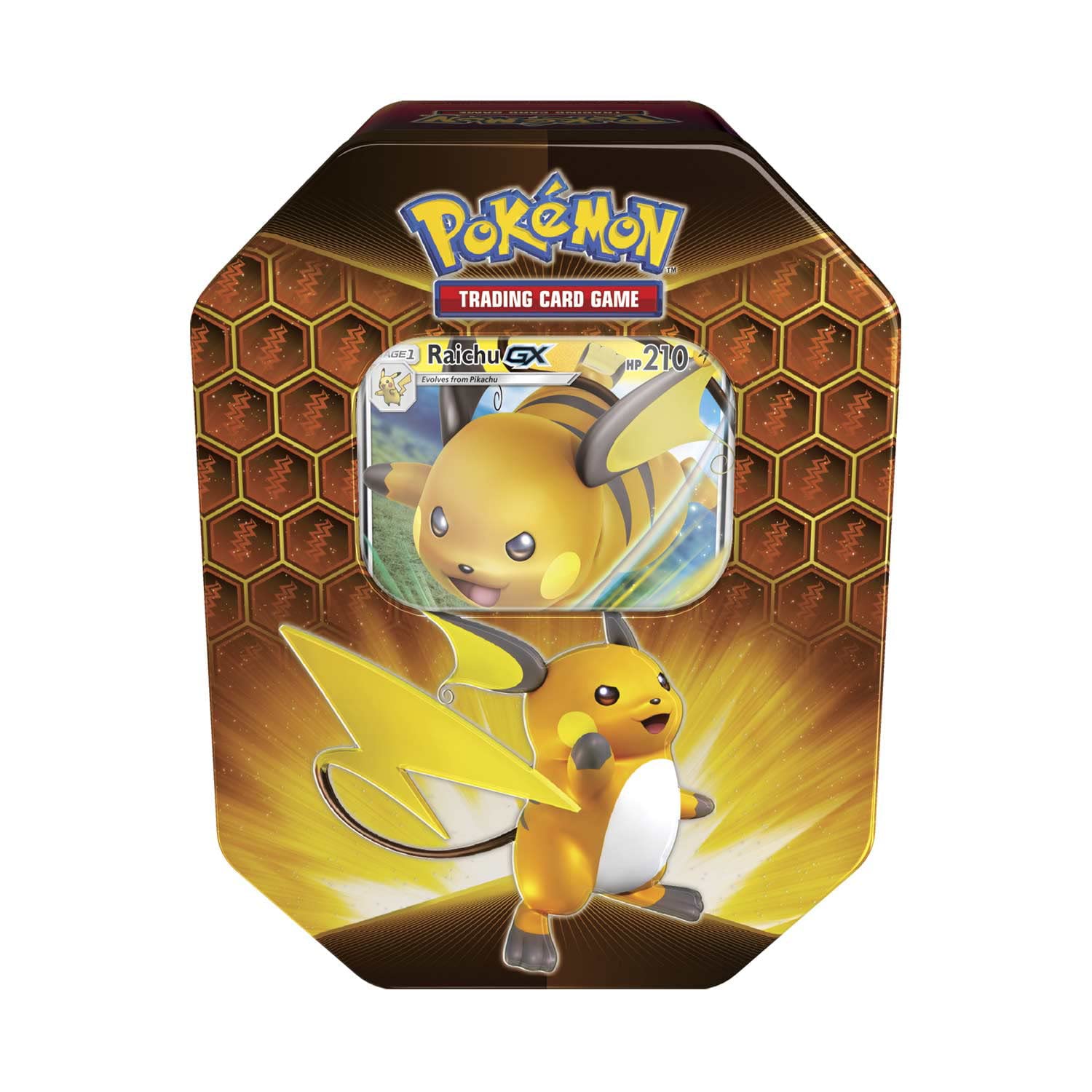 pokemon cards hidden fates packs Pokémon TCG Sun & Moon: Hidden Fates Raichu GX Tin (4 Packs) – Bison's Games LLC